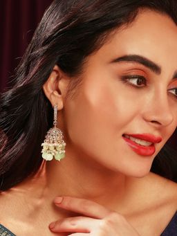 Priyaasi - Mint Beads Kundan Pearl Beads Gold Plated Jhumkis Earrings