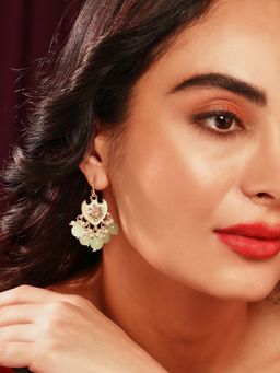 Priyaasi - Mint Floral Kundan Beads Gold Plated Mini Pearls Drop Earrings