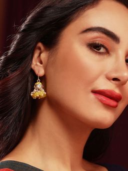 Priyaasi - Yellow Beads Mini Pearls Gold Plated Jhumkis Earrings