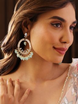 Priyaasi - Aqua Beads Pearl Kundan Chandbali Gold Plated Push Back Earrings