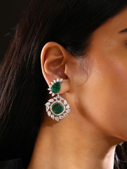 Priyaasi - Emerald Ad Silver Plating Floral Pattern Elegant Earrings