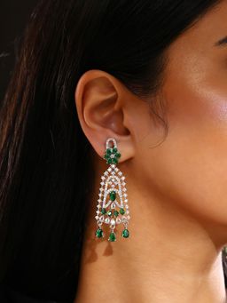 Priyaasi - Emerald Ad Stones Floral Silver Plating Drop Elegance Earrings