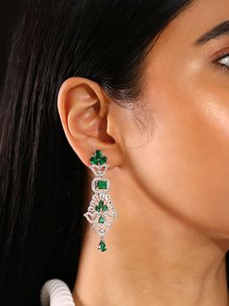 Priyaasi - Floral Emerald Ad Stones Silver Plating Elegant Earrings