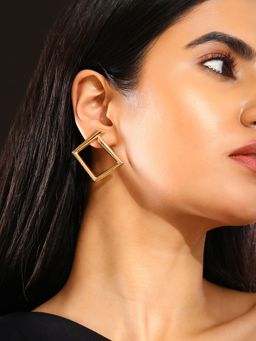 Priyaasi - Gold Plating Statement Geometrical Design Stud Earrings