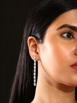 Priyaasi - Rhinestone Ad Statement Danglers Elegant silver Plating Earrings