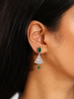 Priyaasi - Emerald Ad Stones Jhumkis Ethnic Elegance Silver Plating Earrings
