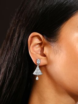 Priyaasi - Rhinestone Ad Jhumki Pattern Silver Plating Jhumka Earrings