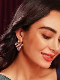 Priyaasi - Regal Radiance Gold-Plated Pyramid Pattern Kundan Drop Earrings