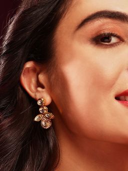 Priyaasi - Mini Floral Drop Gold Plated Kundan Push Back Elegant Earrings