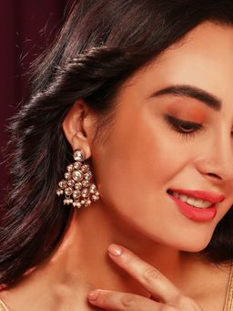 Priyaasi - Flower Kundan Gold Plated Design Mini Pearls Elegant Drop Earrings