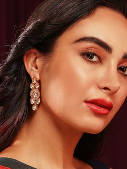 Priyaasi - Gold Plated Charm Kundan Geometrical Design Drop Earrings