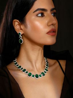 Priyaasi - Oval Emeralds Ad Design Elegant Necklace Green Drop Earrings Jewellery Set