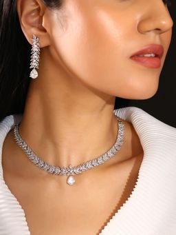 Priyaasi - Flower Ad Fathom Design Necklace with Drop Floral Earrings Jewellery Set