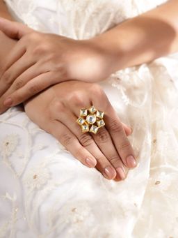 Priyaasi - Floral Design Kundan Gold Plated Adjustable Elegant Ring