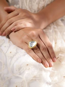 Priyaasi - Geometric Shape Kundan Gold Plated Statement Adjustable Ring