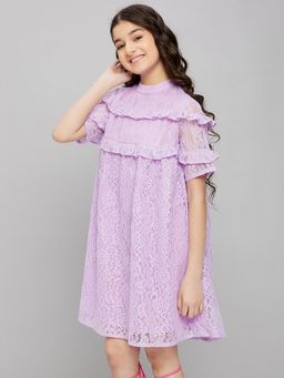 Stylo Bug - Girls Above Knee Solid Dress - Purple