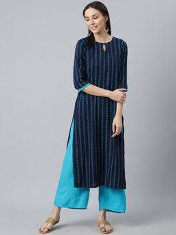 Libas - Women Viscose Rayon Navy Blue Floral Printed Kurta