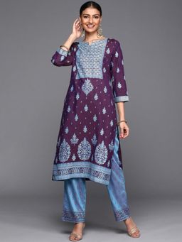 Libas - Women Silk Purple Floral Printed Kurta