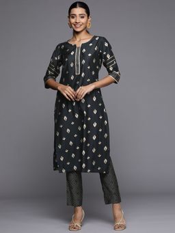 Libas - Women Silk Black Floral Printed Kurta