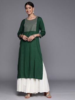 Libas - Women Viscose Rayon Green Embroidered Kurta