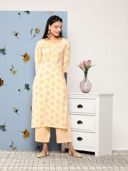 Libas - Women Silk Yellow Floral Printed Kurta