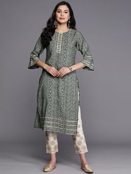 Libas - Women Silk Grey Printed Kurta