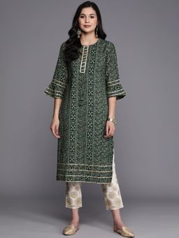 Libas - Women Silk Green Printed Kurta