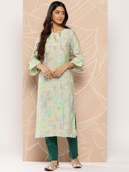 Libas - Women Silk Green Printed Kurta