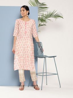 Libas - Women Silk White Printed Kurta
