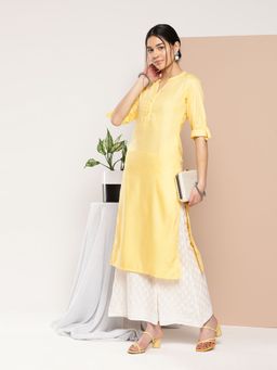 Libas - Women Cotton Yellow Woven Kurta
