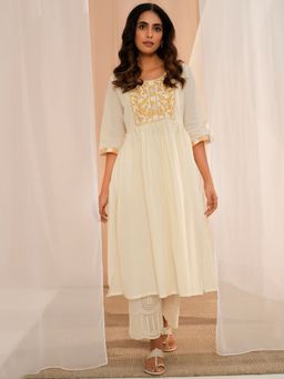 Libas - Women Cotton Yellow Embroidered Kurta