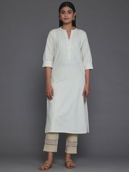 Libas - Women Cotton Off White Stripes Kurta