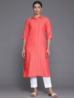 Libas - Women Cotton Coral Woven Kurta