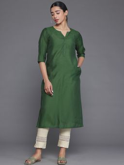 Libas - Women Silk Green Embroidered Kurta