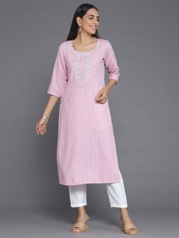 Libas - Women Viscose Rayon Pink Embroidered Kurta