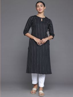 Libas - Women Viscose Rayon Black Stripes Kurta