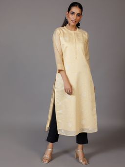 Libas - Women Silk Gold Embroidered Kurta