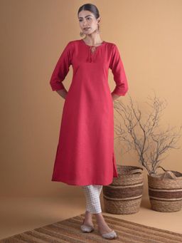 Libas - Women Cotton Maroon Solid Kurta