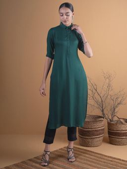 Libas - Women Viscose Rayon Green Self Design Kurta