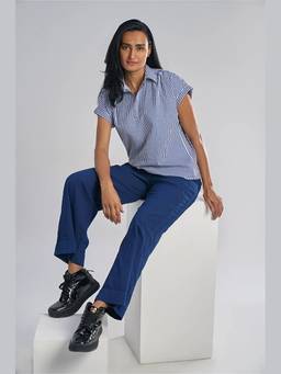 TERRA LUNA - Women Elba Blue Khadi Shirt