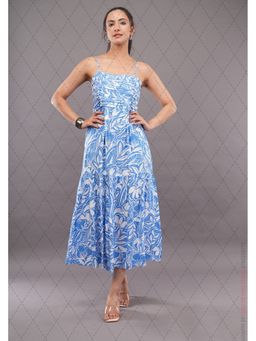 FELRIO - Blue Azure Bloom Cotton Midi Dress