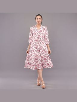 FELRIO - White Blossom Paisley Cotton Midi Dress