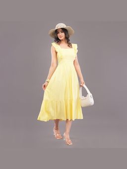 FELRIO - Yellow Butter Bloom Ruffle Midi Dress
