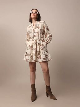 FELRIO - Beige Casual Belt Dress