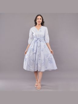 FELRIO - Lavender Chikan Tie-Waist Dress