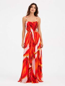 Poppi - Red Lumera Ruched Maxi Dress