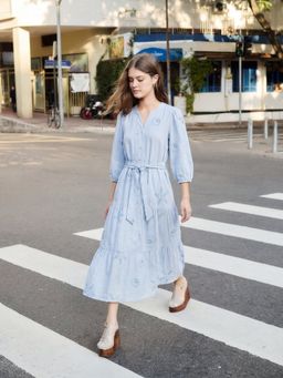 FELRIO - Blue Embroidered Midi Dress