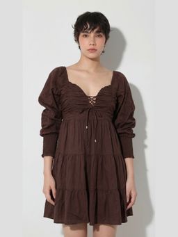 FELRIO - Brown Cocoa Lace-Up Tiered Dress