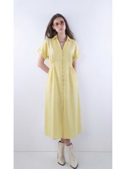 FELRIO - Yellow Ivory Silk Linen Shirt Dress