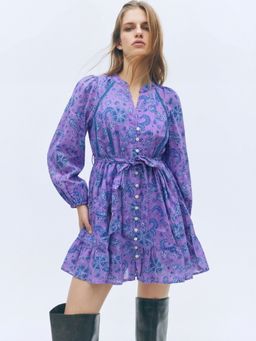 FELRIO - Purple Iris Paisley Tie-Up Dress